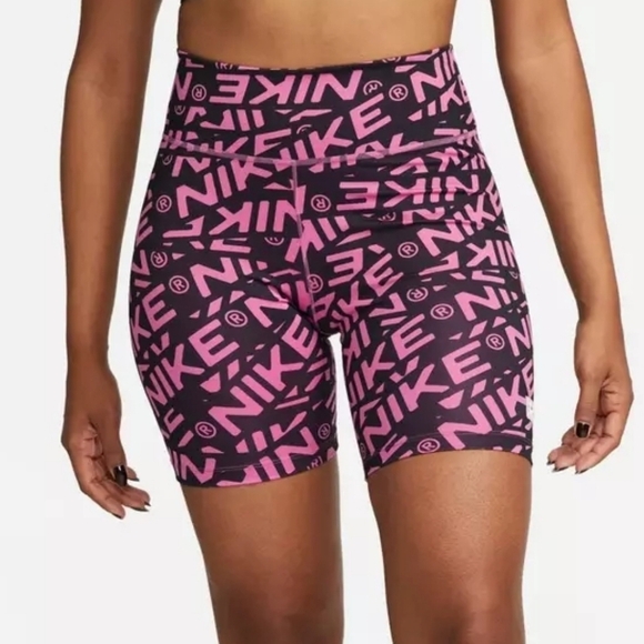 Nike Pants - Nike One Women's Cosmic Fuchsia Printed Mid-Rise Biker Shorts DX0092-665 Size S